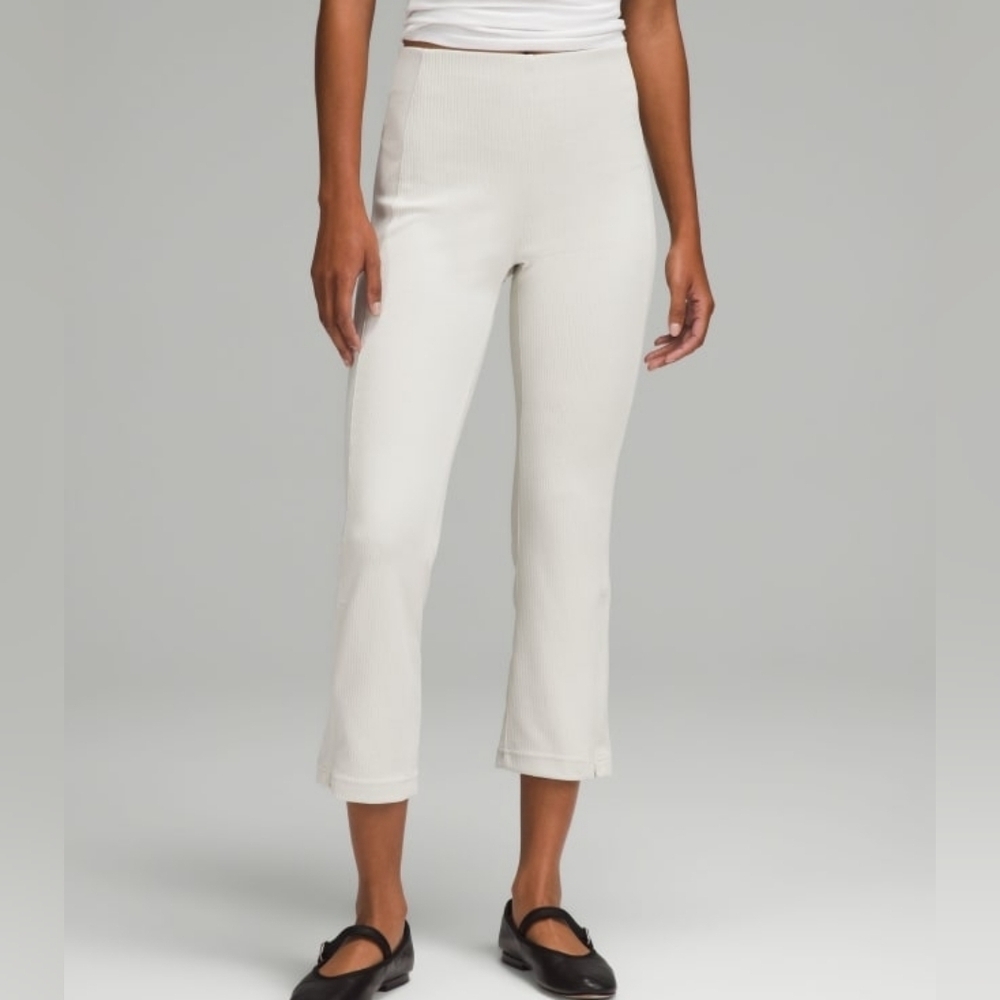Lululemon Bone Cream Ribbed Softstream Zip Leg High Rise Crop Pants